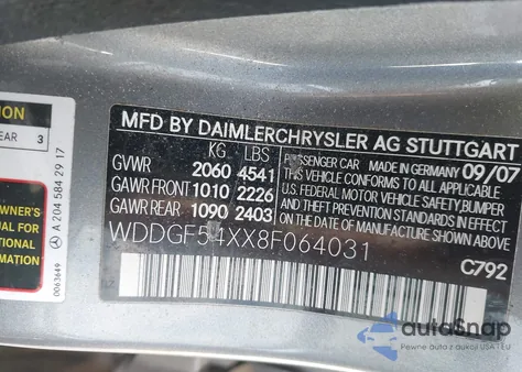 2008 Mercedes-Benz C 300 Luxury/Sport z USA, uszkodzony, nr VIN WDDGF54XX8F064031